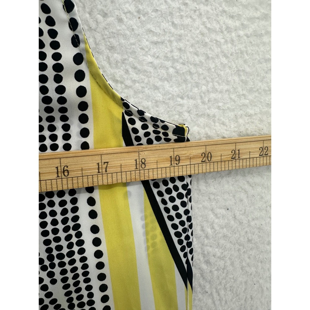 Dana Buchman Womens Sleeveless Button Front Blouse M Yellow Black Dot Stripe - Picture 7 of 8